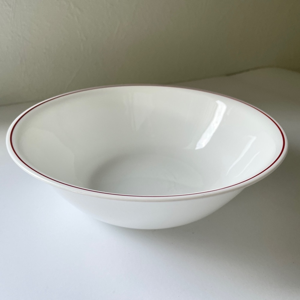 Vintage Corelle Corning Red Rim Large Serving Bowl 12" Vitrelle White Replace